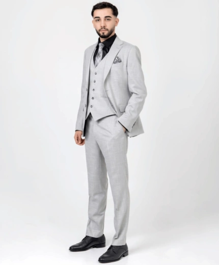 Men’s Light Grey Wool Blend Suit